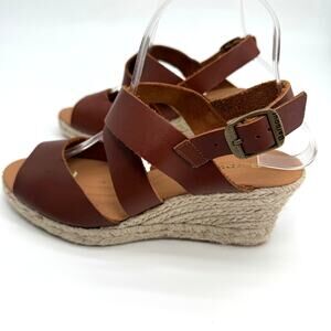 Barbour Yolanda Brown Leather Raffia Wedge Espadrille Sandals Womens 38